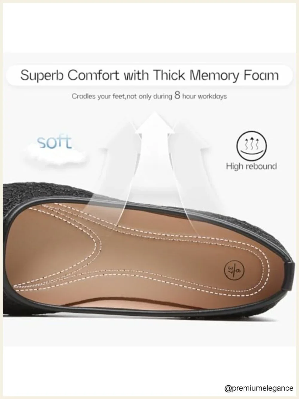 Lace Ballet Flats with Bow Memory Foam Insole